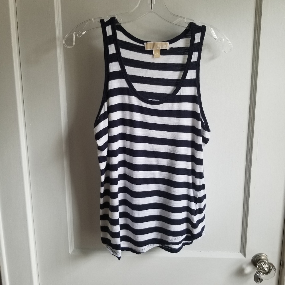 Michael Kors White & Navy Striped Tank Top, Small